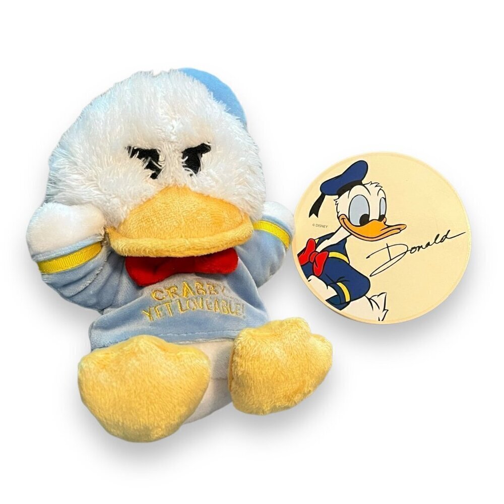 Two Walt Disney Donald Duck items: NEW 8” plush beanie toy round ceramic coaster